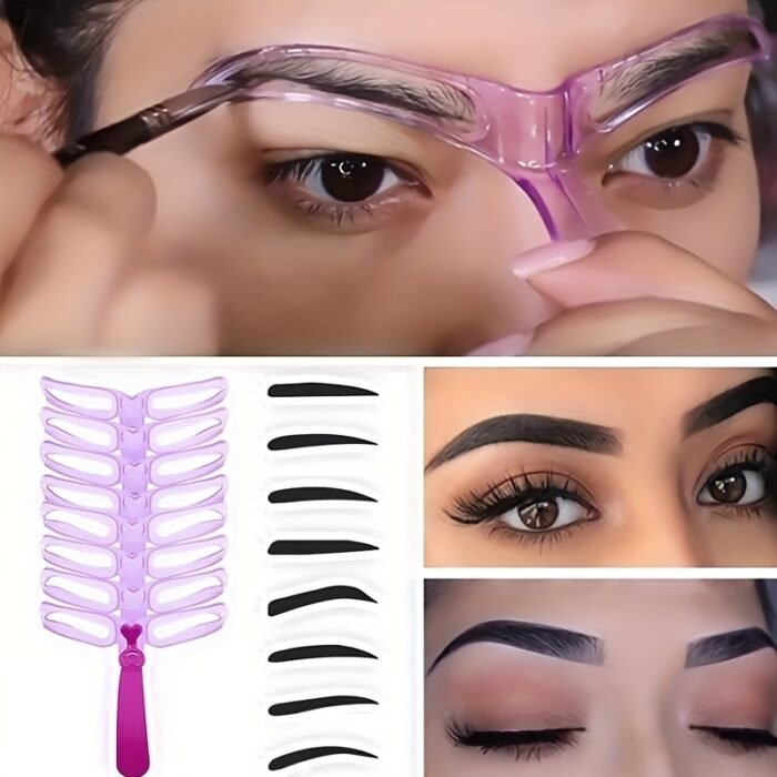 Low Allergenic 8-Piece Eyebrow Stencil Set - Silicone Brushes, ABS Plastic Handles - Perfect for All Skin Types