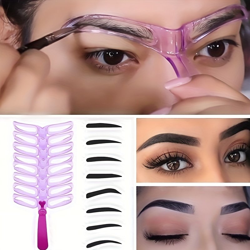 Low Allergenic 8-Piece Eyebrow Stencil Set - Silicone Brushes, ABS Plastic Handles - Perfect for All Skin Types