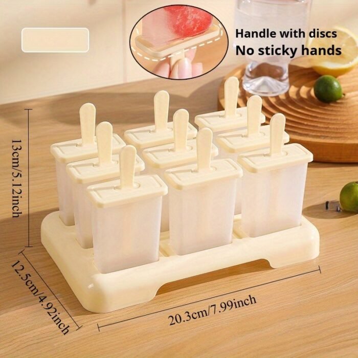 9-Cavity Reusable BPA-Free Popsicle Mold - Easy Release Non-Stick Ice Cream Maker for Homemade Frozen Treats, 9 Uniform Popsicles with Ergonomic Handles, Perfect for Family Desserts & Summer Snacks, Silicone Popsicle Mold, Kitchen Essentials, Family Dessert Maker, Polypropylene Construction - Image 8