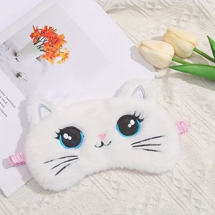 1pc Embroidered Cute Cat Eye Mask Cartoon Big Eyes 3D Cat Pattern Animal Plush Sleep Mask Soft and Comfortable, Suitable for Napping Travel Rest Sleeping Eye Cover, Essential for Travel - Image 8