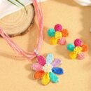 New Bohemian Vacation Style Earrings and Necklace Set Handmade Braided Colorful Flower Earrings