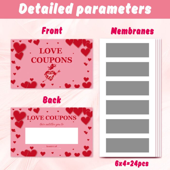 24pcs TLENPO Pink Love Coupons Scratch Cards, DIY Surprise Raffle Cards for Wedding, Engagement, Valentine'S Day, Christmas, Birthday Gifts, Party Game Prizes - Image 3