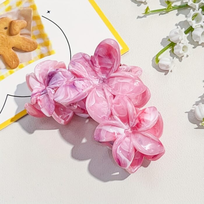 1pc Bohemian Marble Egg Flower Hair Clip - Large Plastic Flower Hairpin with Pastel Colors, Perfect for Beach, Vacation & Everyday Wear, Beach Accessories, Vacation Hair Accessory, Floral Hairpin, Durable Hairpin - Image 14