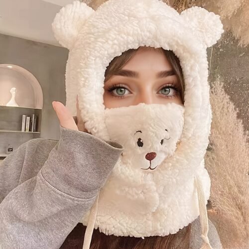 A Variety of Colors Are Available, Winter Women'S Thickened Warm Korean Version Versatile Winter Cycling Mask, Ear Protection, Lei Feng Hat, Bear Hat