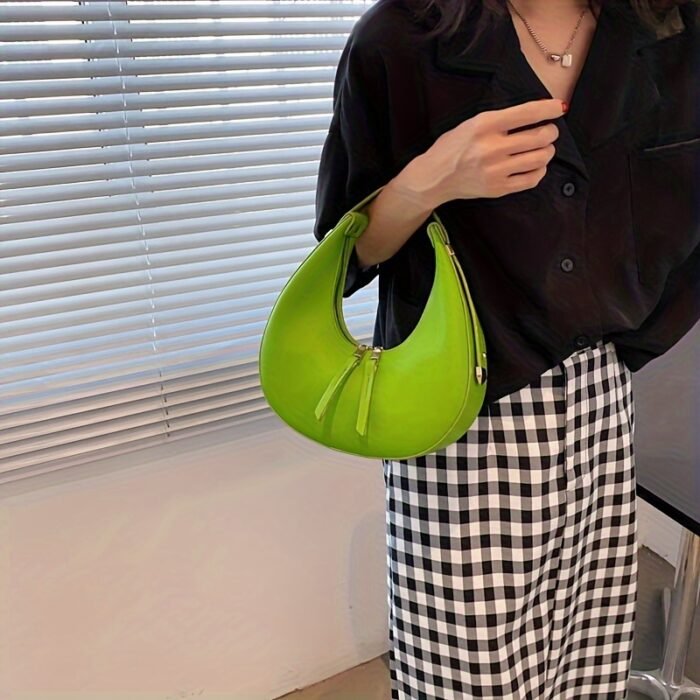 Women Luxury Half Moon Adjustable Strap Hobo Bag Fashion Design Solid Color Crescent-shaped PU Leather Shoulder Bags - Image 6