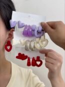 1 Set (3 Pairs) Fashionable Casual Heart & Cable Knit Style Stud & Dangle Earrings Women's Earring Set