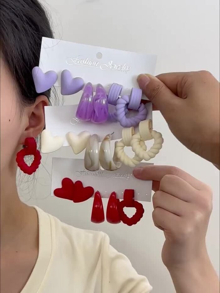 1 Set (3 Pairs) Fashionable Casual Heart & Cable Knit Style Stud & Dangle Earrings Women's Earring Set - Image 8