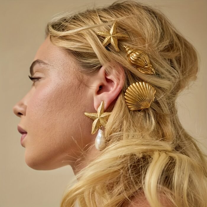 3pcs Elegant Metal Shell Starfish Hair Clips for Women, Non-Slip Bangs Clips, Side Clips, Delicate Hairpins, Versatile Hair Accessories, Mother's Day, Back-to- Season, Thanksgiving, Christmas Party Holiday Gifts
