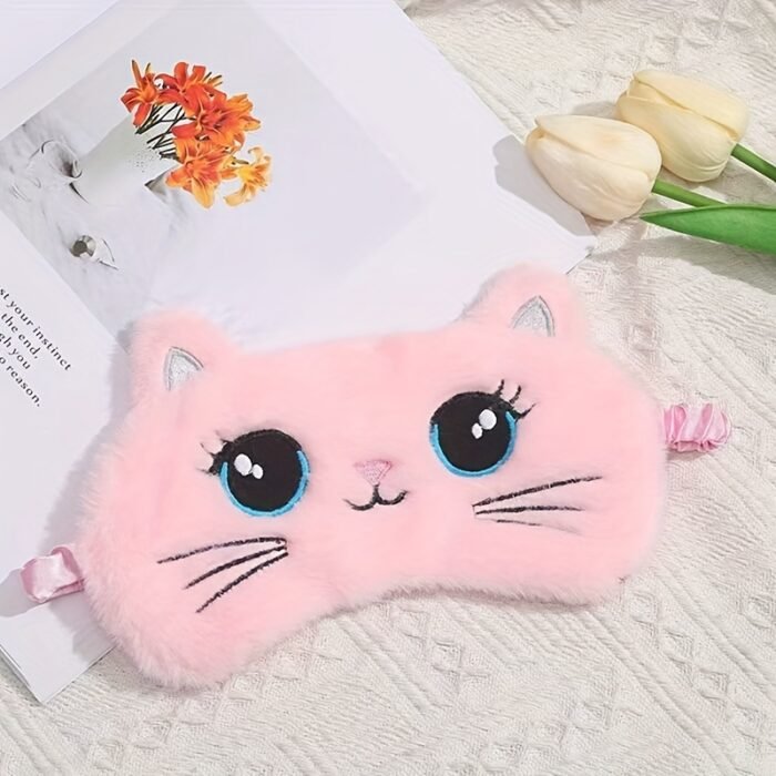 1pc Embroidered Cute Cat Eye Mask Cartoon Big Eyes 3D Cat Pattern Animal Plush Sleep Mask Soft and Comfortable, Suitable for Napping Travel Rest Sleeping Eye Cover, Essential for Travel - Image 6