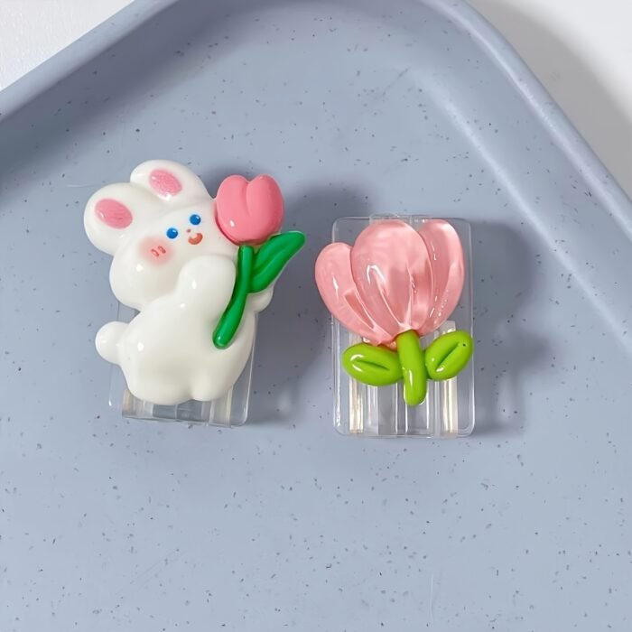 2 Pack 1 Pair Cute Cartoon Rabbit And Flower Pattern Cable Protectors, TPU Anti-Break And Anti-Bite Charging Cable Protector - Image 7