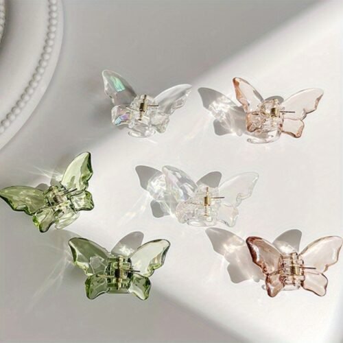 6pcs Women's Y2K Iridescent Mermaid White, Green, And Brown Butterfly Hair Clips - Elegant, Stylish, Versatile Simple Design, Suitable for Daily, Casual, Party, Work, Vacation, Hairstyles, Makeup, Outfit Accessory