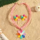 New Bohemian Vacation Style Earrings and Necklace Set Handmade Braided Colorful Flower Earrings