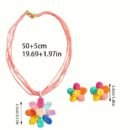 New Bohemian Vacation Style Earrings and Necklace Set Handmade Braided Colorful Flower Earrings