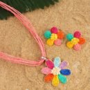 New Bohemian Vacation Style Earrings and Necklace Set Handmade Braided Colorful Flower Earrings