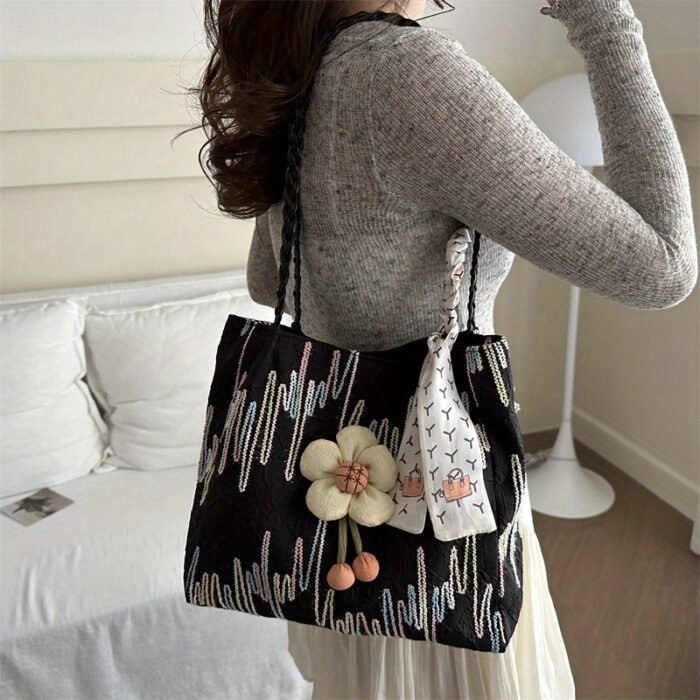 Nylon Fabric Beach Tote Bags, Preppy Casual Cute Foldable Lightweight Long Wearing Black, with Double Handles, Polyester Nylon Lining, Wet Wipe Dry Cloth Clean, Uncharged Snap Closure, for Women, College Vacation Daily Commute - Image 9
