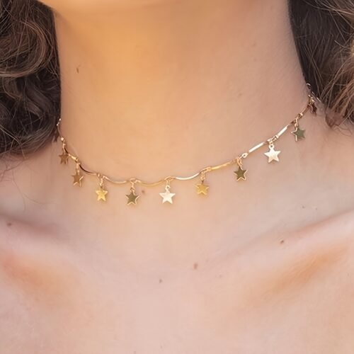 1pc Women's Star Pendant Choker Necklace - Minimalist Elegant Golden-Tone Chain with 4 Small Stars, Versatile Everyday & Party Jewelry, Year-Round Neutral Accessory, Charm Necklace, Versatile Jewelry, Starshaped Jewelry, Delicate Design