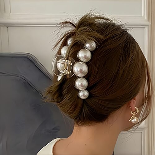 1pc Elegant White Faux Pearl Hair Claw Clip for Women – Chic Updo Accessory with Secure Grip, Perfect for Weddings, Daily Wear, and Summer Style, Thick or Thin Hair, Pearl Hair Accessories
