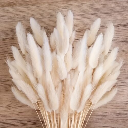 120pcs White Rabbit'S Tail Dry Grass, 17" Lagurus Ovatus Bouquet for Bohemian Floral Arrangements, Home, Kitchen, Wedding Decor, Indoor Beauty Room Decor - Rattan Material, Perfect for Christmas, Halloween, Easter, Hanukkah, Valentine'S Da