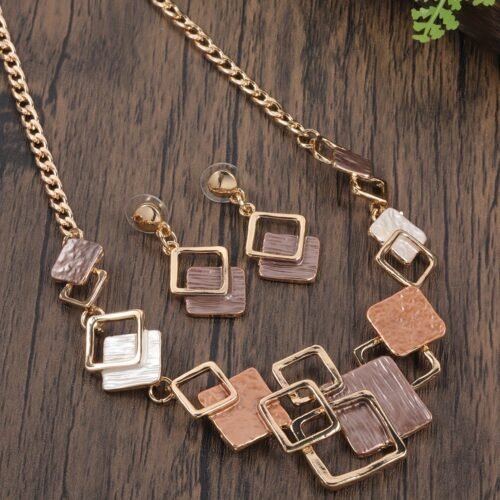 2pcs Set Earrings + Necklace Geometric Square Hollow Retro Luxury Elegant Women's Jewelry Set Adjustable Zinc Alloy Enamel Oil Drop Accessories Decoration Daily Party Banquet Gathering Mother's Day Gift