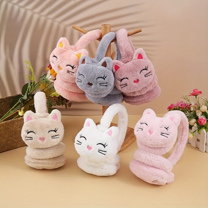 Korean version of autumn and winter plush warm ear cover, plush cute cartoon kitten ear cover to protect ears from cold