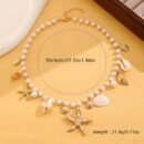 2pcs Bohemian Style shell Necklace & Bracelet Set for women-Imitation Pearl&Shell, Chunky Alloy Pendant with Starfish Design, Perfect for Beach and Holiday Wear, Bohemian Jewelry|Chunky Chain Design, Beach Accessories