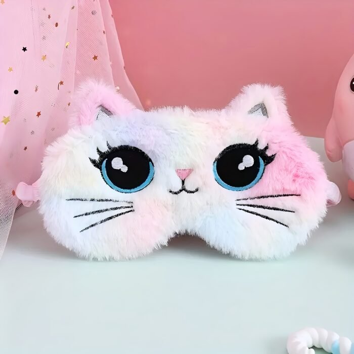 1pc Embroidered Cute Cat Eye Mask Cartoon Big Eyes 3D Cat Pattern Animal Plush Sleep Mask Soft and Comfortable, Suitable for Napping Travel Rest Sleeping Eye Cover, Essential for Travel - Image 5