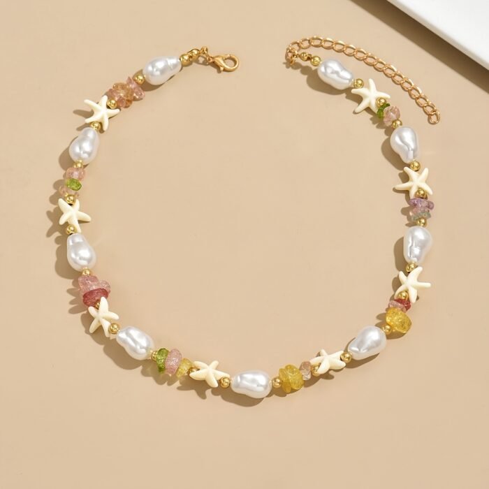 1pc Bohemian Starfish Colorful Adjustable Necklace with Imitation Pearls and Mixed Faux Gemstones - Ideal for Daily Beach Vacations and Best Friend Gifts, Vacation Accessory|Bohemian Style|Adjustable Necklac - Image 4
