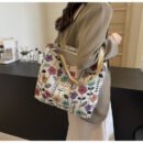 [Stylish Tote Bag] Stylish Large Capacity Women's Floral Print Tote Bag | Synthetic Fabric with Zipper Closure, Spacious Casual Shoulder Bag for Work, Commute & Shopping, Sturdy Handle Design