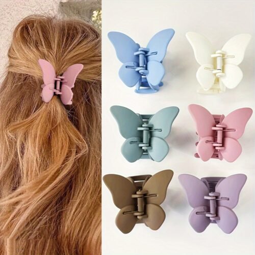 6pcs Large Matte Butterfly Hair Clips in Assorted Colors - Non-Slip, Y2K Cute Style for Stylish Ponytails & Half-Up Hairstyles, Ideal Valentine's Day Accessory, Hair Accessories