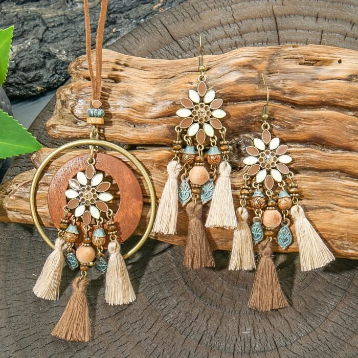 3pcs Boho Vacation Women'S Fashion Jewelry Set, Cute, Glass Mosaic Zinc Alloy Copper Plated, with Earrings + Necklace - Image 7