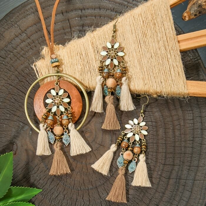 3pcs Boho Vacation Women'S Fashion Jewelry Set, Cute, Glass Mosaic Zinc Alloy Copper Plated, with Earrings + Necklace - Image 3