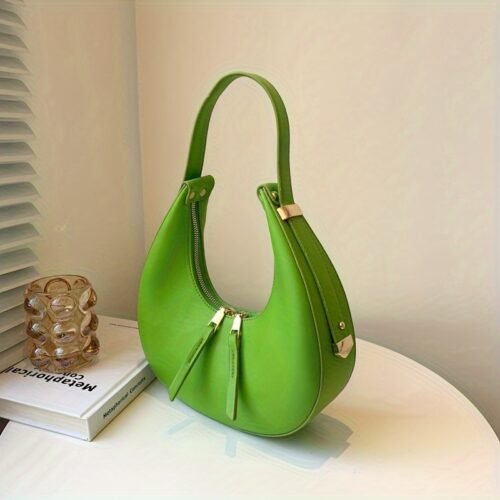 Women Luxury Half Moon Adjustable Strap Hobo Bag Fashion Design Solid Color Crescent-shaped PU Leather Shoulder Bags