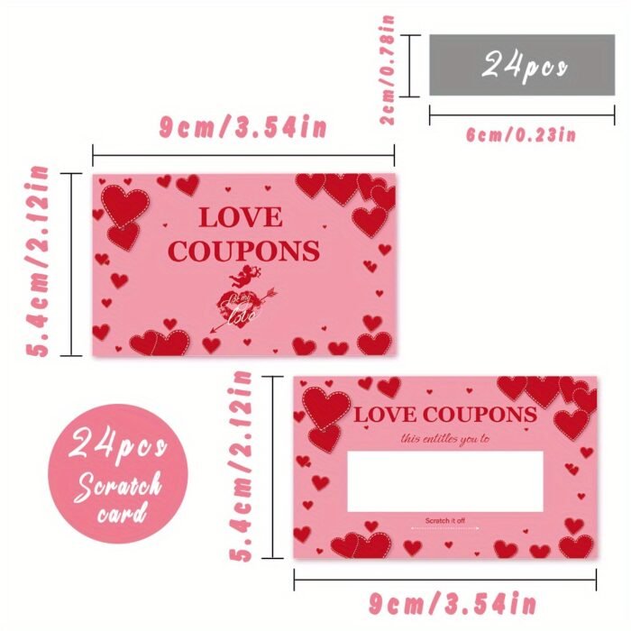 24pcs TLENPO Pink Love Coupons Scratch Cards, DIY Surprise Raffle Cards for Wedding, Engagement, Valentine'S Day, Christmas, Birthday Gifts, Party Game Prizes - Image 4
