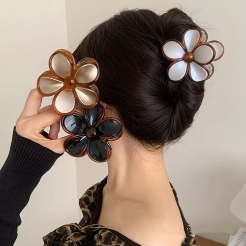 6pcs Women's Vintage Floral Hair Claw Clips - Large Secure Shark Clip, Elegant Retro Flower Design in Amber and Candy Colors for Everyday and Formal Hairstyles, Durable Hairpins