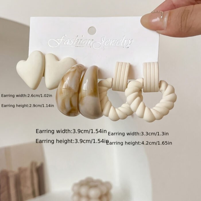 1 Set (3 Pairs) Fashionable Casual Heart & Cable Knit Style Stud & Dangle Earrings Women's Earring Set - Image 5