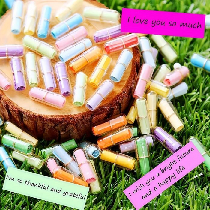 50pcs, Love Letter Capsules, Mini Message Pills With Wishes, Glass And Paper Material, Romantic Gift For Lovers, Christmas Present, Long Distance Relationship Surprise, Birthday Confession, 0.94 X 0.31 Inches - Image 9