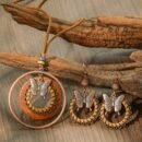 3pcs Bohemian Vacation Style, Round Zinc Alloy PU Braided Multi-Layer Pendant Necklace + Earrings with Butterfly Charm, Elegant