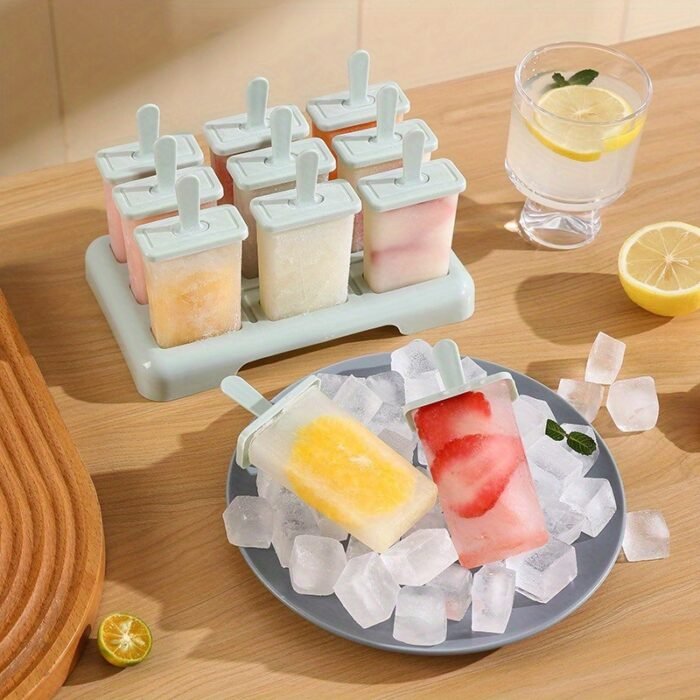 9-Cavity Reusable BPA-Free Popsicle Mold - Easy Release Non-Stick Ice Cream Maker for Homemade Frozen Treats, 9 Uniform Popsicles with Ergonomic Handles, Perfect for Family Desserts & Summer Snacks, Silicone Popsicle Mold, Kitchen Essentials, Family Dessert Maker, Polypropylene Construction - Image 6