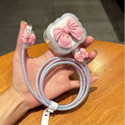 5pcs Set, Suitable for UK Standard 20W Charger Head Protector, iPhone 16 Pro Max Cable Organizer, Anti-Tangle Cord Fixer, Tangle-Free Data Cable, Bow-Shaped Charger Case