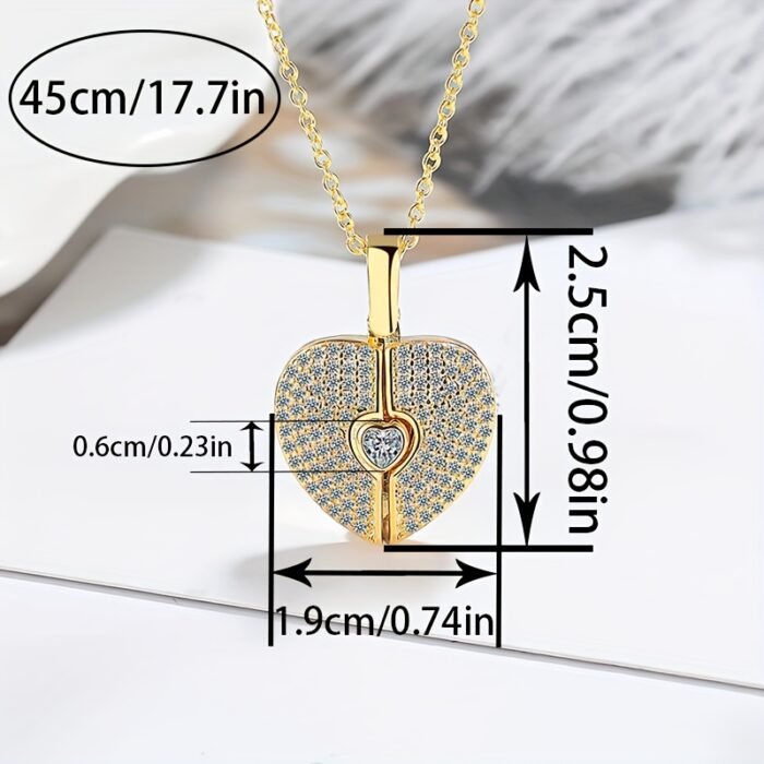 Elegant Openable Heart Necklace for Women - Sparkling -Accented White Golden Plated Jewelry with Adjustable Chain, Versatile for Daily Wear & Vacations, Year-Round Luxury Accessory, Vacation Accessories, Sophisticated Design, Fine Craftsmanship, Fashion Lovers - Image 5