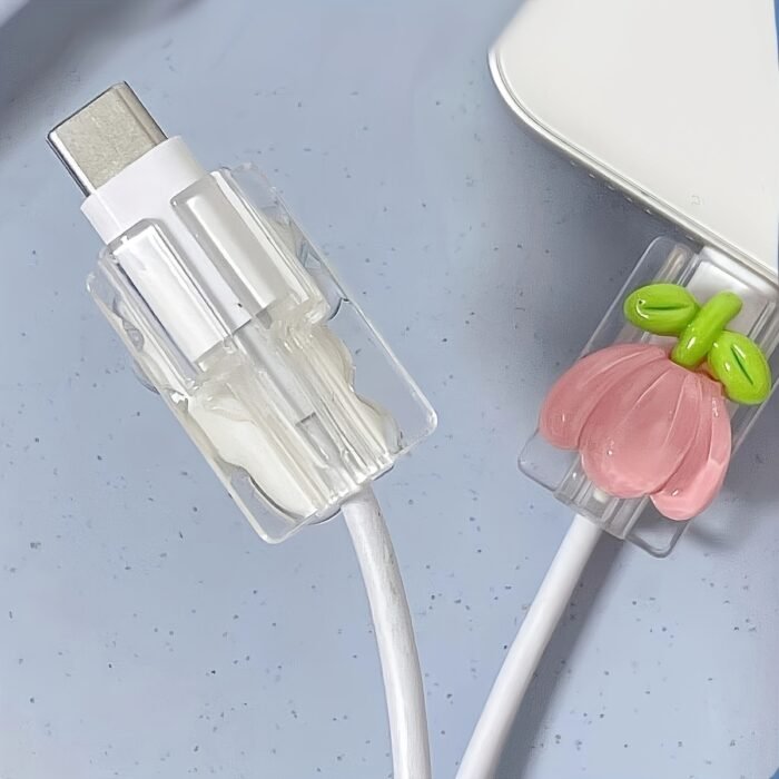 2 Pack 1 Pair Cute Cartoon Rabbit And Flower Pattern Cable Protectors, TPU Anti-Break And Anti-Bite Charging Cable Protector - Image 9