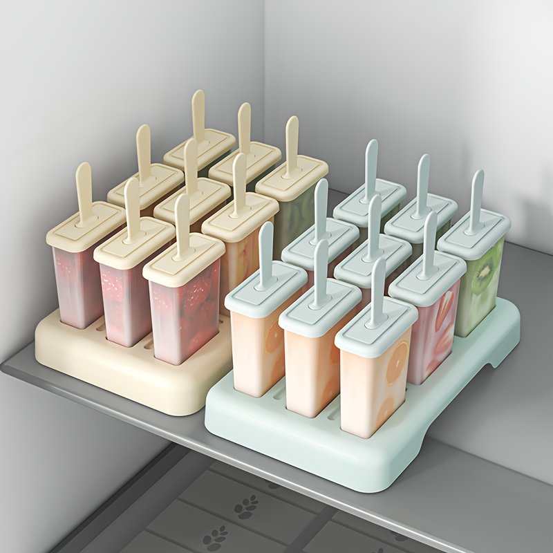 9-Cavity Reusable BPA-Free Popsicle Mold - Easy Release Non-Stick Ice Cream Maker for Homemade Frozen Treats, 9 Uniform Popsicles with Ergonomic Handles, Perfect for Family Desserts & Summer Snacks, Silicone Popsicle Mold, Kitchen Essentials, Family Dessert Maker, Polypropylene Construction