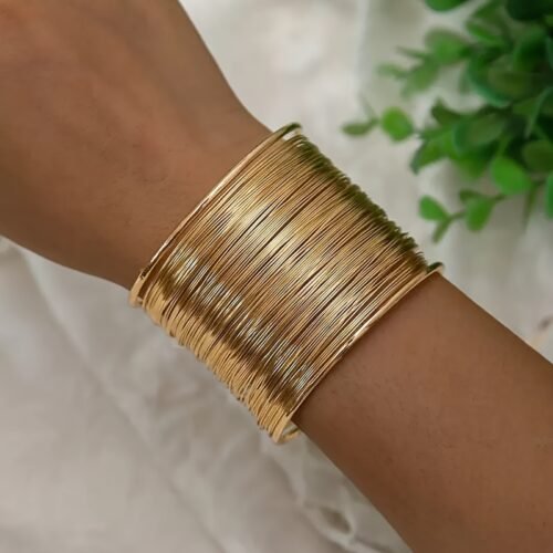 1pc Elegant Golden-Tone Metal Open Cuff Bracelet for Women - Stylish Adjustable Band, Perfect for Casual Attire or Gifting, Daily Wear Bracelet | Elegant Bracelet | Adjustable Bracelet
