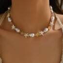 1pc Bohemian Starfish Colorful Adjustable Necklace with Imitation Pearls and Mixed Faux Gemstones - Ideal for Daily Beach Vacations and Best Friend Gifts, Vacation Accessory|Bohemian Style|Adjustable Necklac