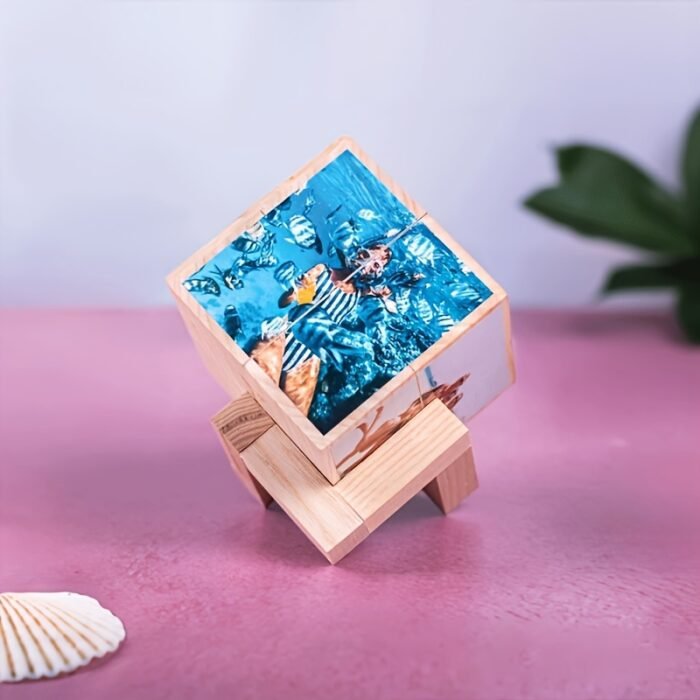 Magic Cube Photo Frame - DIY Creative Handmade Wooden Keepsake, Unique Foldable Collage Movie Theme Square Shape, Innovative Crafted Material for Parental Celebration Gift, Landscape Layout, Desktop Setup, Durable - Image 3
