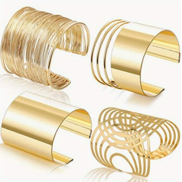 4pcs Set of Chic Geometric Hollow Cuff Bracelet for Women - Vintage Sexy Style, Perfect for Parties and Festivals, Exaggerated Metal Bracelet - Image 2