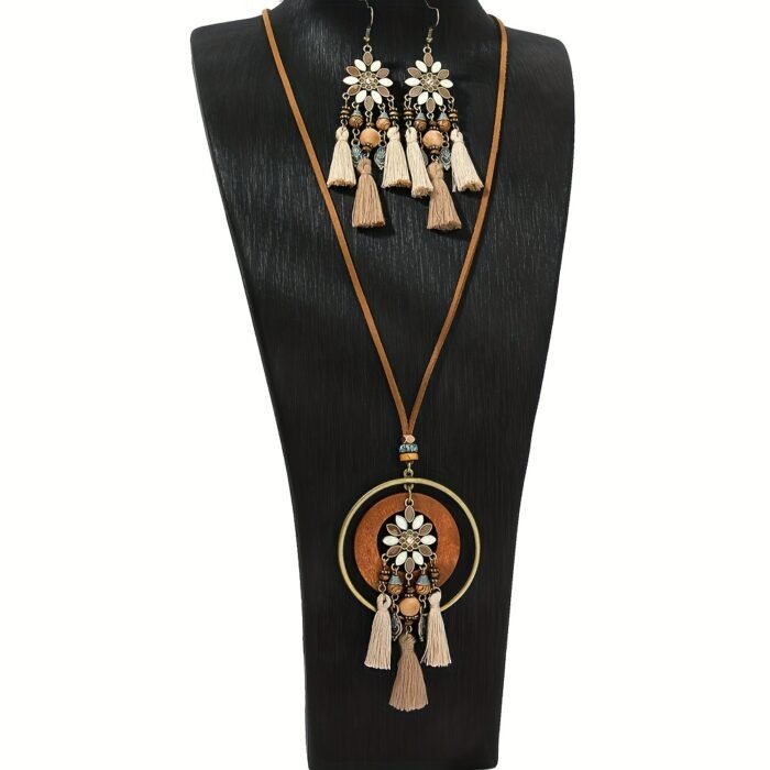 3pcs Boho Vacation Women'S Fashion Jewelry Set, Cute, Glass Mosaic Zinc Alloy Copper Plated, with Earrings + Necklace - Image 5