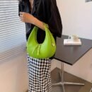 Women Luxury Half Moon Adjustable Strap Hobo Bag Fashion Design Solid Color Crescent-shaped PU Leather Shoulder Bags