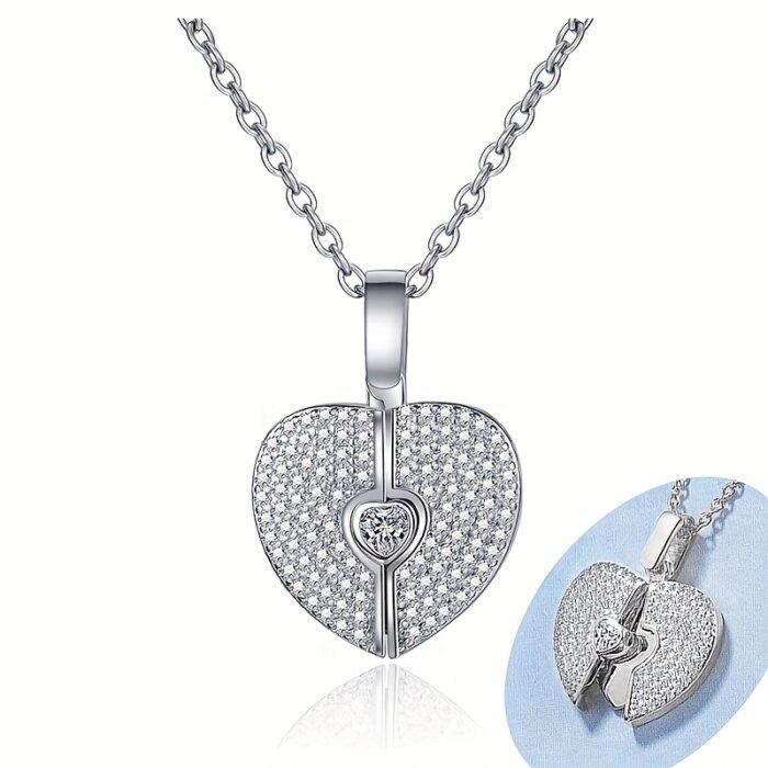 Elegant Openable Heart Necklace for Women - Sparkling -Accented White Golden Plated Jewelry with Adjustable Chain, Versatile for Daily Wear & Vacations, Year-Round Luxury Accessory, Vacation Accessories, Sophisticated Design, Fine Craftsmanship, Fashion Lovers - Image 4