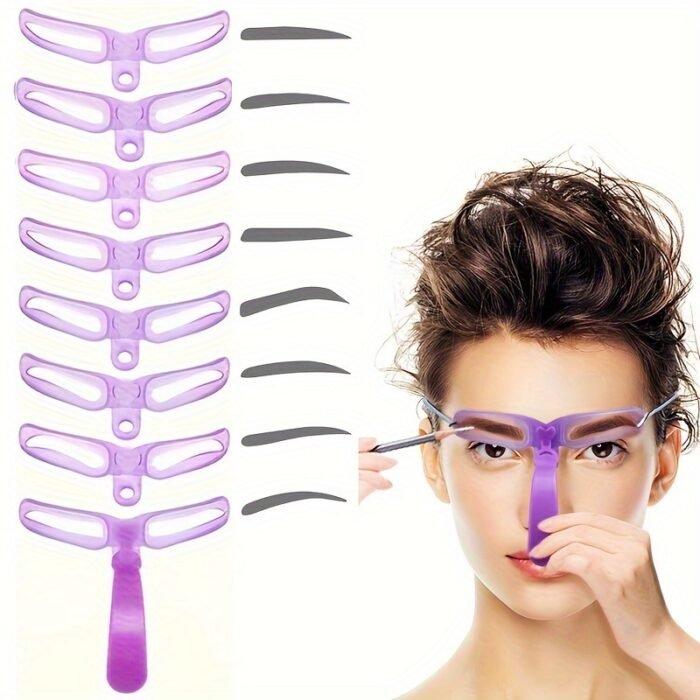 Low Allergenic 8-Piece Eyebrow Stencil Set - Silicone Brushes, ABS Plastic Handles - Perfect for All Skin Types - Image 2